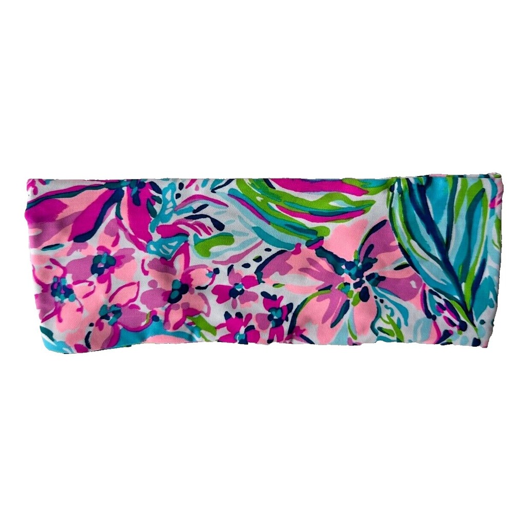 Lilly Pulitzer Chilly Lilly Headband Pink Blue Floral Button Gym Beach Yoga Chic